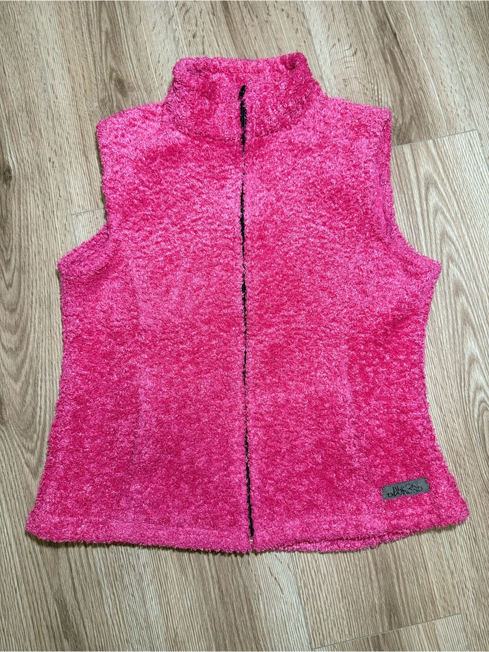 Vintage Black Diamond USA Hot Pink Fuzzy Fleece Full Zip Vest Made in USA Size M